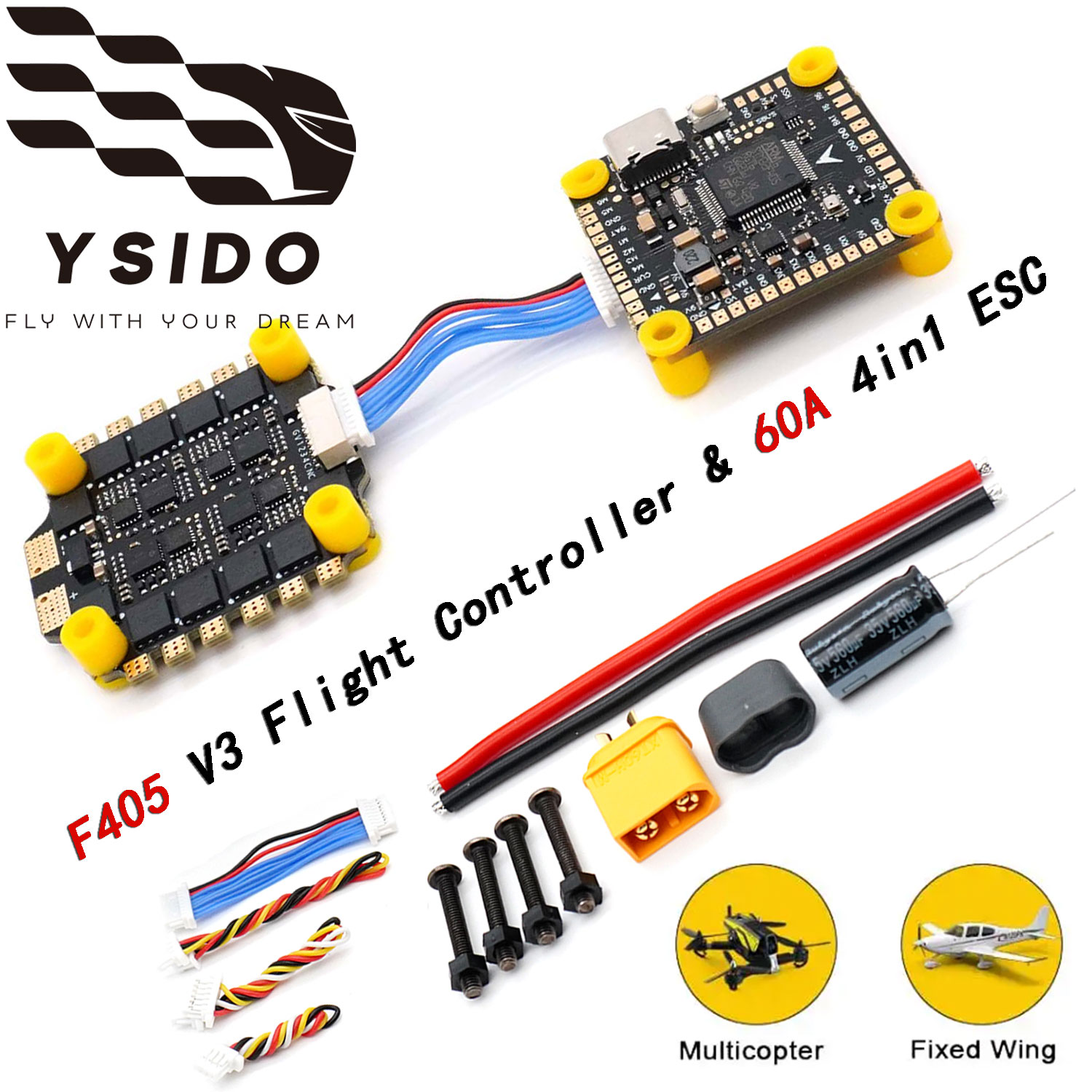 Mateksys Flight Controller F405 Wte - ชุดควบคุมการบิน YSIDO F4 F405 V3 พร้อมชุด